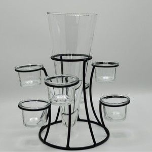 Rustic Iron Centerpiece With Clear Glass Vase And Tealight Votive Candle Holder‎